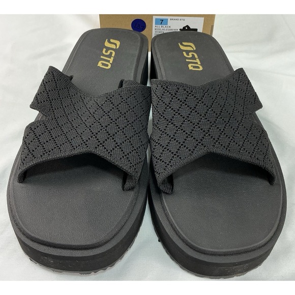 STQ Wedge Sandals Women Cute Chunky Slides with Comfort Memory Foam SZ 7 - Picture 1 of 7